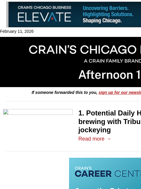 crainalerts newsletter: Bidding war brewing for suburbs' biggest newspaper