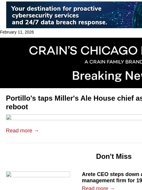 crainalerts newsletter: Portillo's names new chief exec