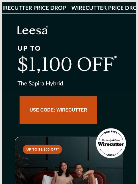 leesasleep newsletter: Wirecutter's favorite mattress, now $1,100 off
