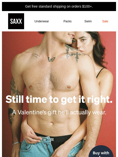 saxxunderwear newsletter: Still time for a great Valentine’s gift.