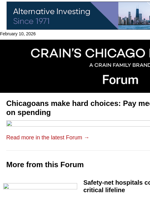 crainalerts newsletter: Health costs soar for Chicagoans: poll