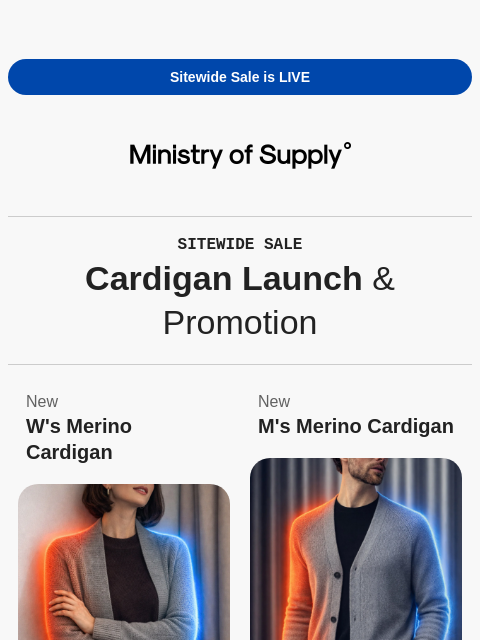 ministryofsupply newsletter: LIVE: Cardigan (and SITEWIDE Promotion)