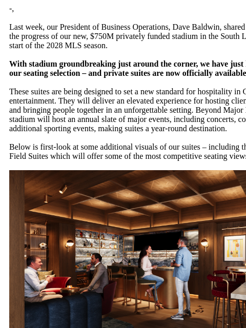 chicagofirefc newsletter: A First Look at Private Suites in Our New Stadium