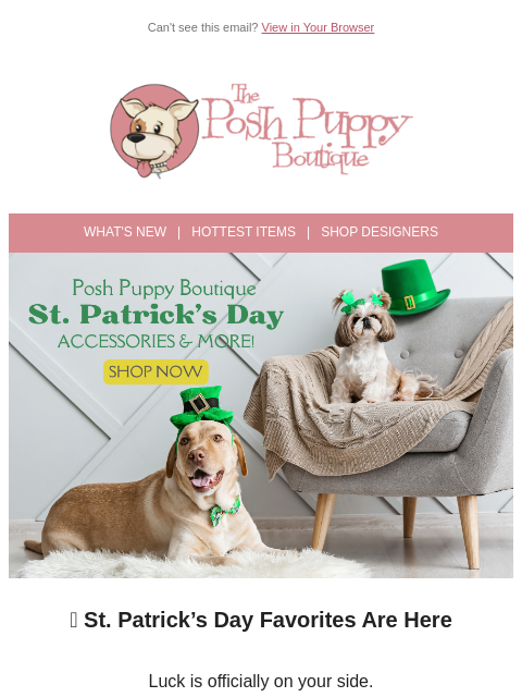 poshpuppyboutique newsletter: 🍀 St. Patrick’s Day Shop Is Open