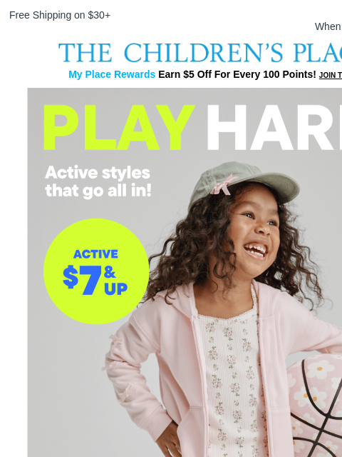 childrensplace newsletter: Turn Up the Color! $7+ Active Fits 🌈