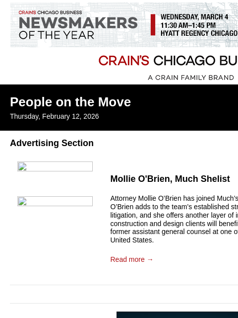crainalerts newsletter: Crain's Chicago Business - People on the Move