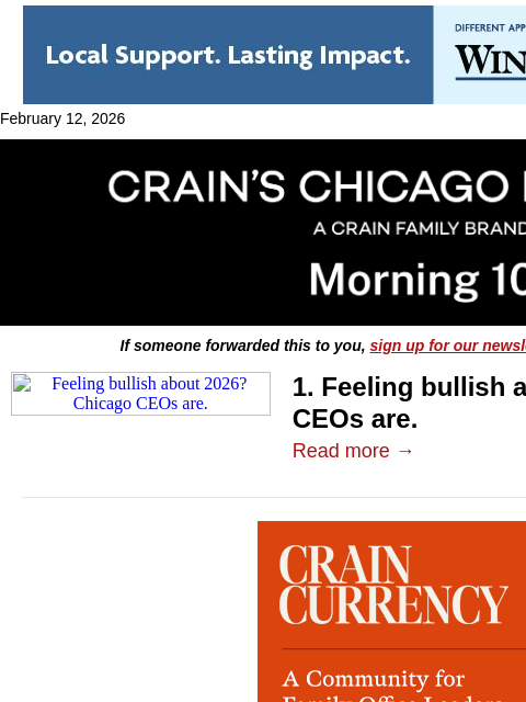 crainalerts newsletter: Chicago execs plan to boost hiring