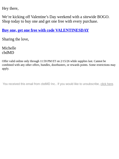 cbdmd newsletter: Guys, Our Valentine’s Day BOGO Is Live 💖