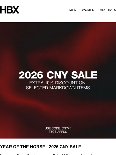 hbx newsletter: YEAR OF THE HORSE - 2026 CNY SALE