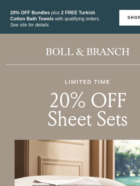 bollandbranch newsletter: Limited time offer: 20% off Sheets