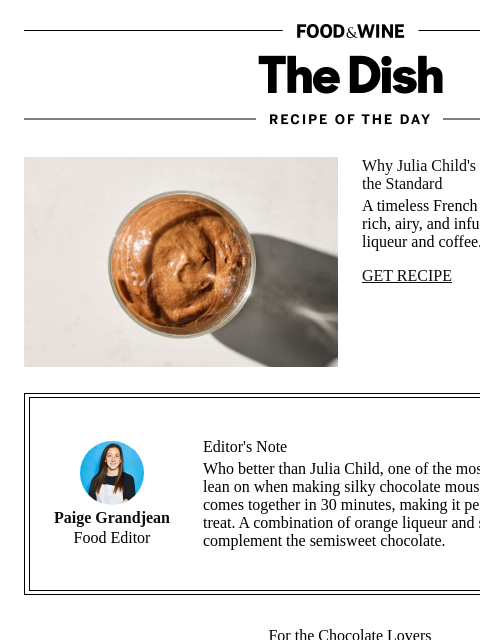 foodandwine newsletter: Julia Child's Chocolate Mousse