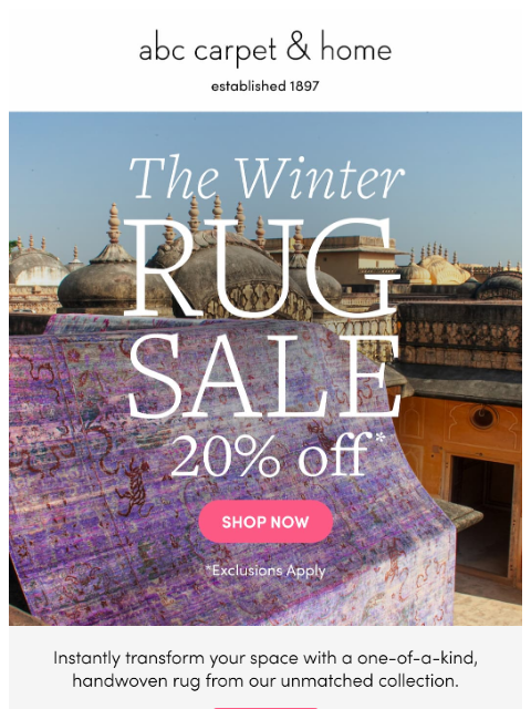 abchome newsletter: Ending This Weekend: 20% Off Rugs!