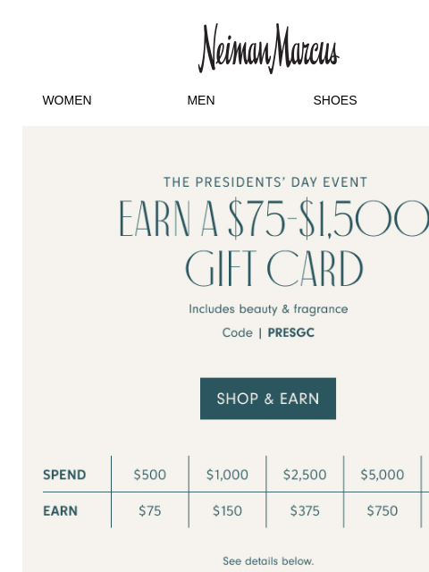 neimanmarcus newsletter: Earn up to a $1,500 gift card!