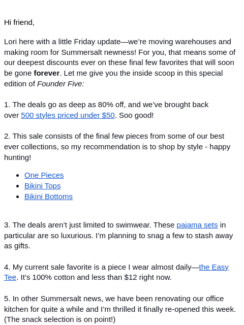 summersalt newsletter: Warehouse Sample Sale Insider Tips 💅