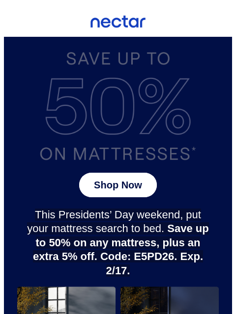nectarsleep newsletter: Save up to 50% + EXTRA 5% Off. Sleep’s on the line...