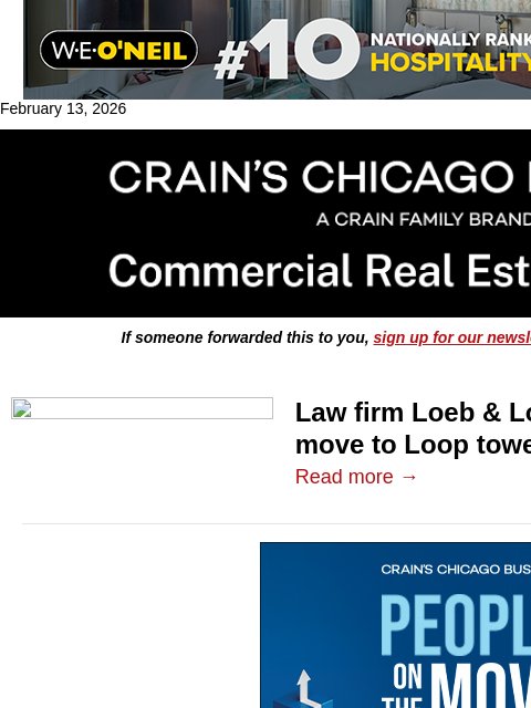 crainalerts newsletter: Law firm eyes expansion, move to Loop tower