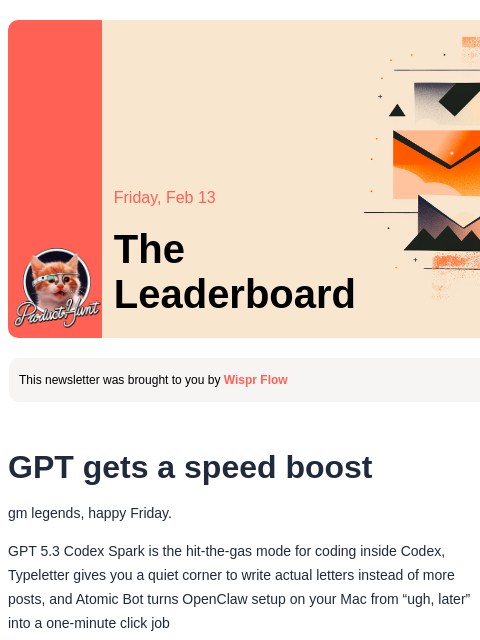producthunt newsletter: 😸 Fastest GPT yet?
