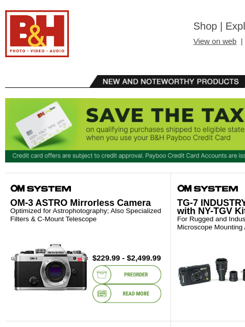 bhphotovideo newsletter: New Gear from OM System, Zeiss, Viltrox, Panasonic...