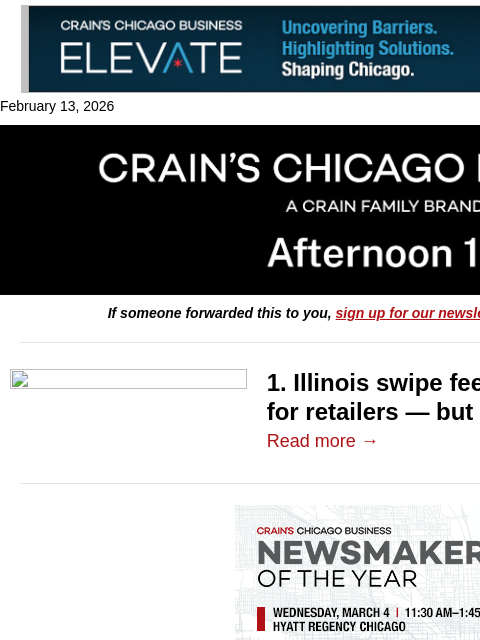 crainalerts newsletter: Retailers gain ground in swipe-fee fight