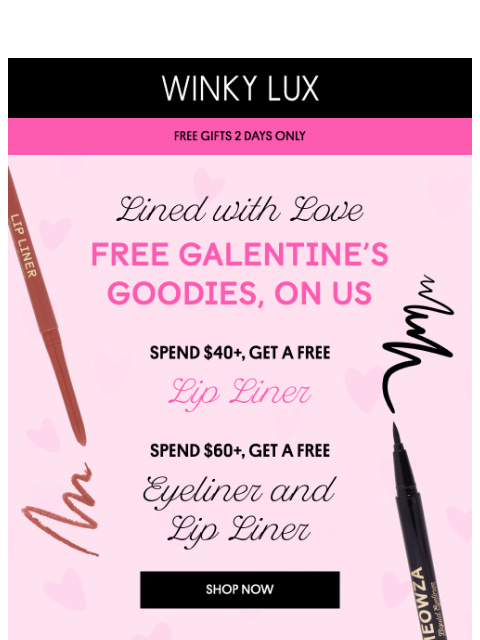 winkylux newsletter: FREE Galentines Treat With $40 Purchase