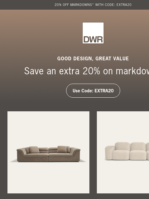 dwr newsletter: Save an extra 20% on select sofas