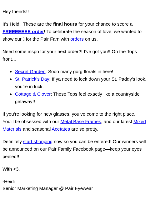 paireyewear newsletter: Your Order Could Be 💘FREE💘