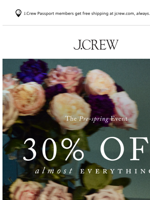 jcrew newsletter: 30% off almost everything, including rarely-on-sal...