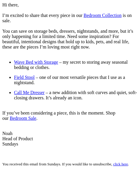 sundays-company newsletter: The Bedroom Sale You’ve Been Waiting For