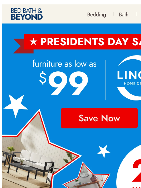 bedbathandbeyond newsletter: Starting at $99—furniture by Linon Home Décor✨