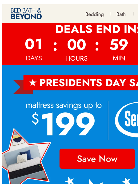 bedbathandbeyond newsletter: Up to $199 off select Serta mattresses!