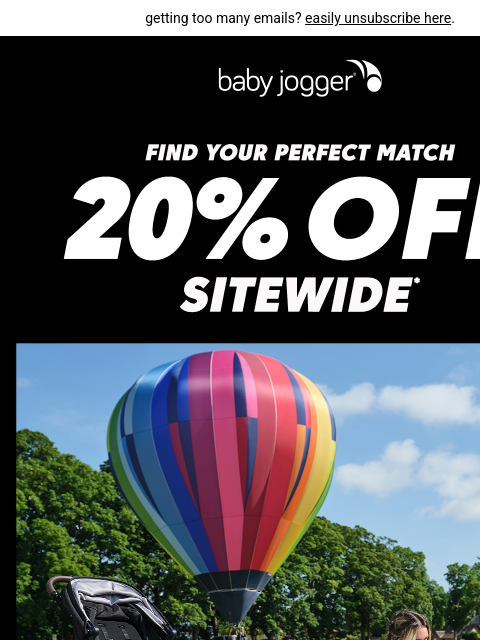 babyjogger newsletter: love at first ride: 20% off sitewide 💞