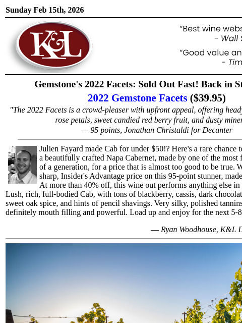 klwines newsletter: 95-Point Napa Cabernet from Julien Fayard, $39.95 ...