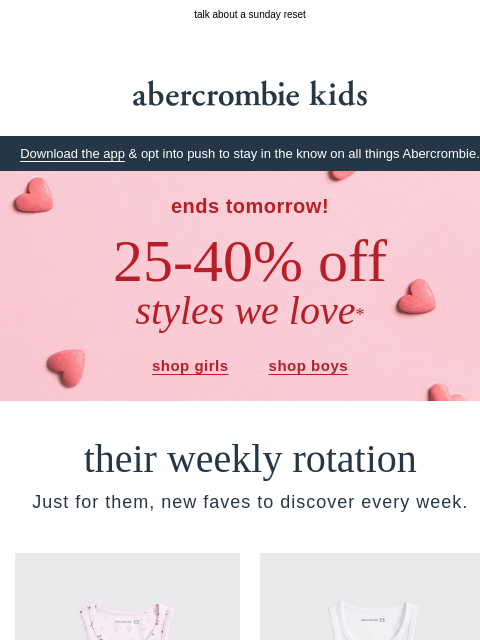 abercrombie newsletter: just in: their weekly rotation