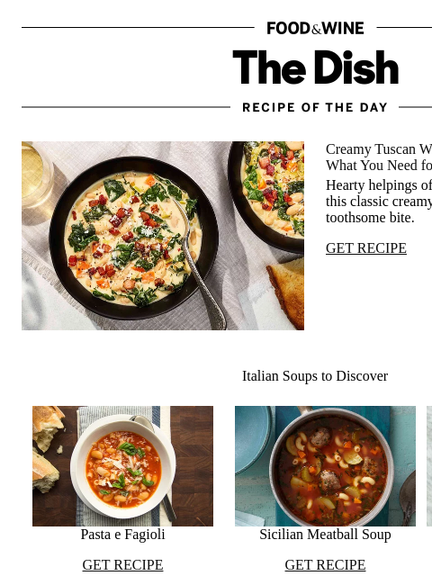 foodandwine newsletter: Tuscan White Bean Soup