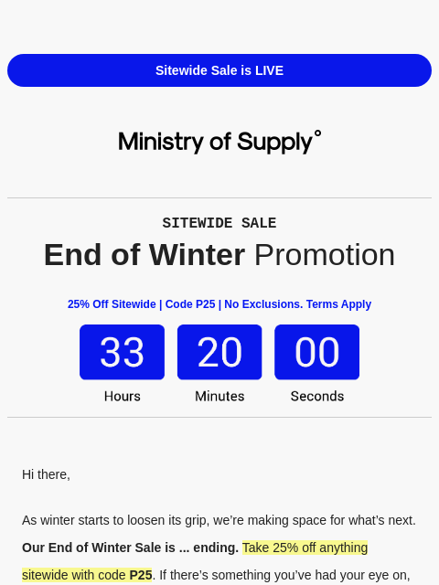 ministryofsupply newsletter: Promotion: Countdown Starts Now
