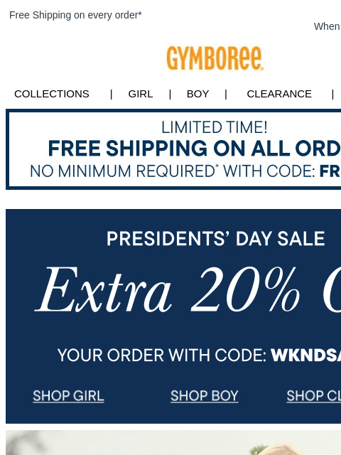 gymboree newsletter: ✨ EXTRA 20% Off Your Order Inside ✨+ Free Shipping...