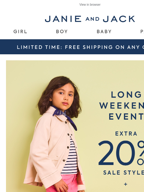 janieandjack newsletter: Our sale's on sale: extra 20% off + up to 60% off