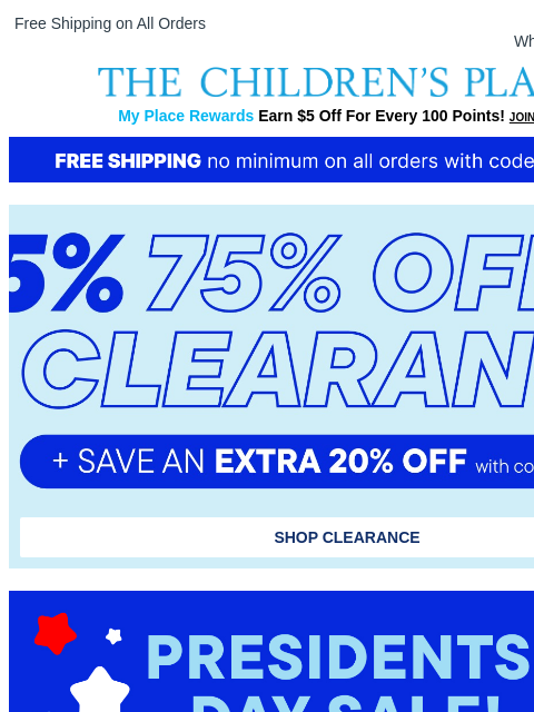 childrensplace newsletter: Starts NOW! EXTRA 20% Off Clearance w/code EXTRA20