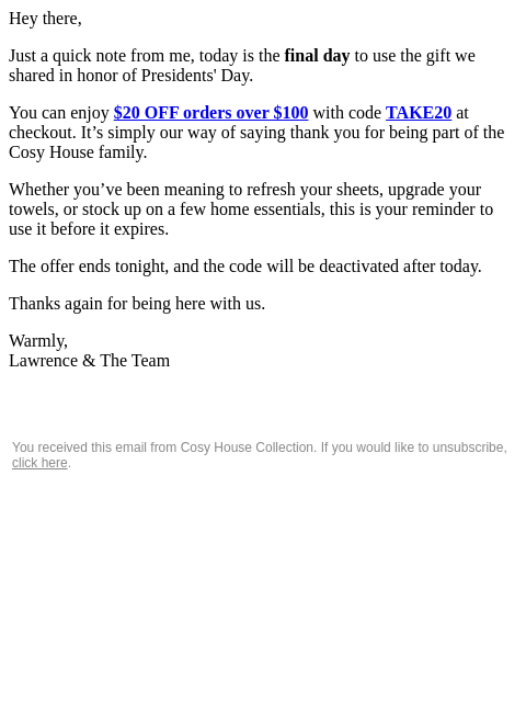 cosyhousecollection newsletter: Re: This expires tonight!