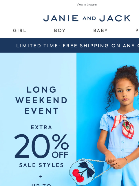 janieandjack newsletter: Final hours for extra 20% off + free shipping