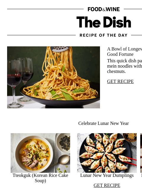 foodandwine newsletter: Longevity Noodles