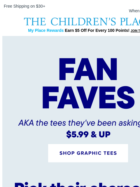 childrensplace newsletter: Fan-Favorite Character Tees In Now! 🤩