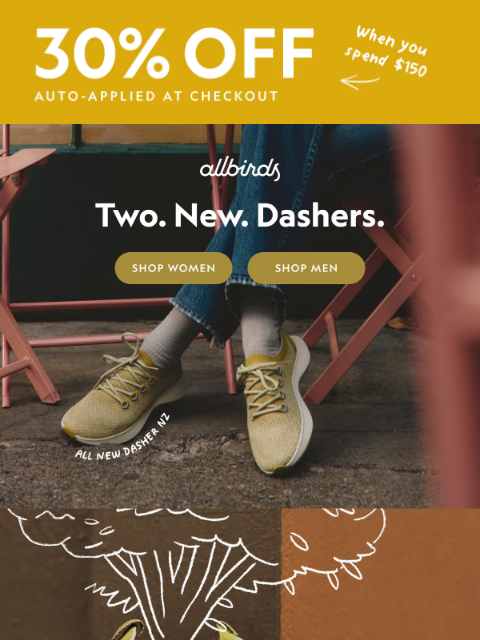 allbirds newsletter: Two All New Dasher Sneaks 💥