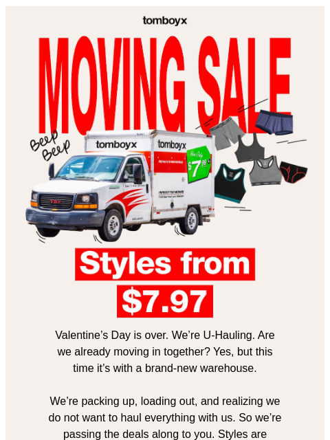 tomboyx newsletter: Moving Sale 📦 $7.97 Undies