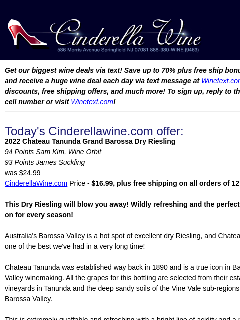 winelibrary newsletter: 2022 Chateau Tanunda Grand Barossa Dry Riesling (9...