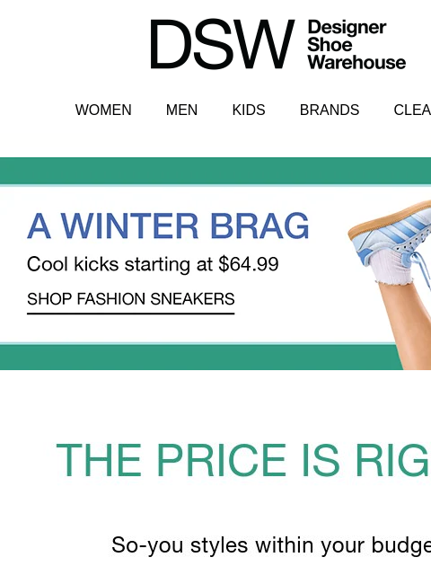 dsw newsletter: Open for sneakers starting at $64.99