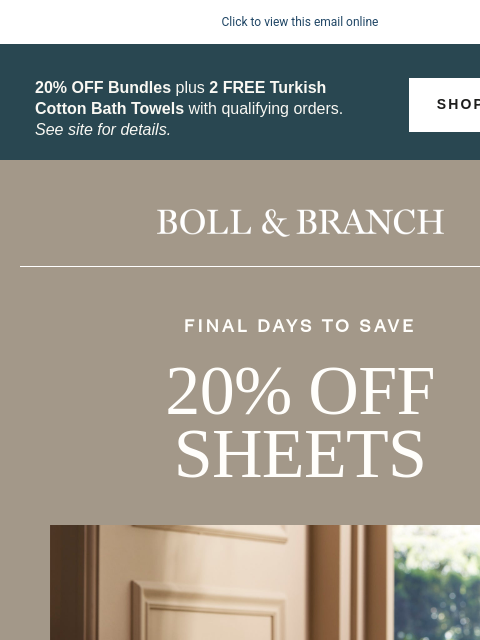 bollandbranch newsletter: Final Days: 20% off Sheets