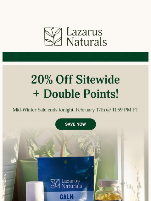 lazarusnaturals newsletter: 🚪 The door closes tonight on 20% off sitewide!