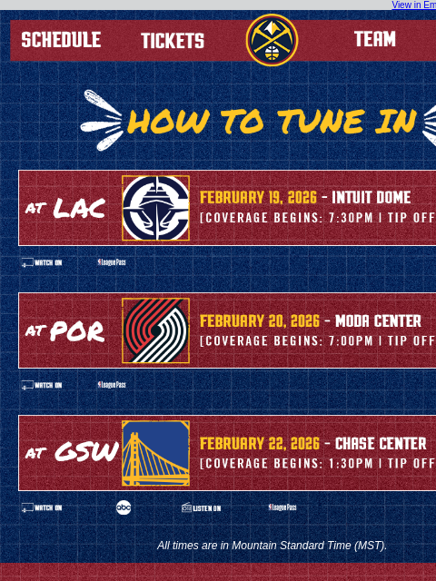 thedenvernuggets newsletter: Tune In as the Nuggets Take On the Clippers, Trail...