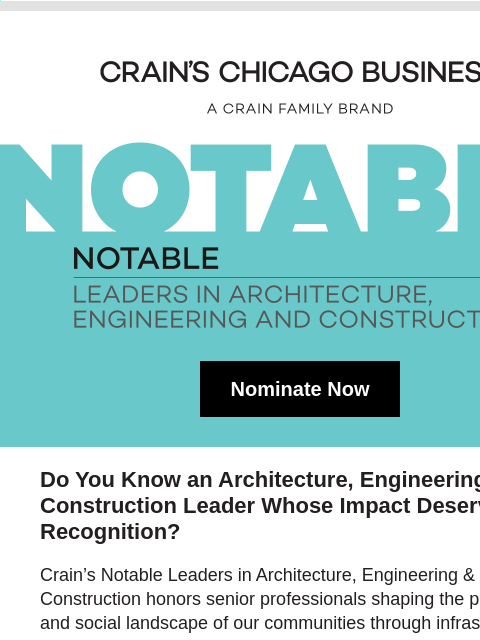 crainalerts newsletter: Recognize Leaders Shaping the Future of Our Commun...
